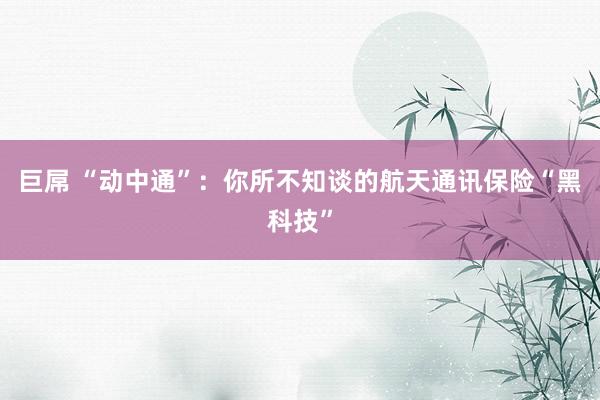 巨屌 “动中通”：你所不知谈的航天通讯保险“黑科技”